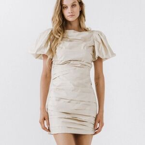 ENDLESS ROSE Elegant Cream Puff Sleeve Dress NWOT